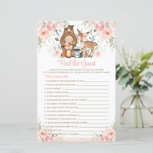 Woodland Dieren Roze Floral Zoek het gastspel (Staand voorkant)