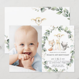 Woodland Dieren Rustiek Groen Verjaardag Foto Kaart