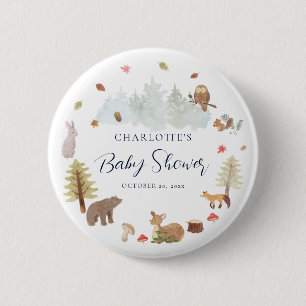 Woodland Dieren Script Herfst Baby Shower Ronde Button 5,7 Cm