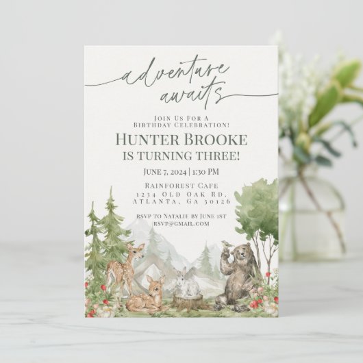 Woodland Dieren Verjaardagsfeestje Woodsy Kaart (Staand voorkant)