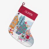 Woodland Dierenkerstdorp in de sneeuw Grote Kerstsok (Voorkant (Hangend))