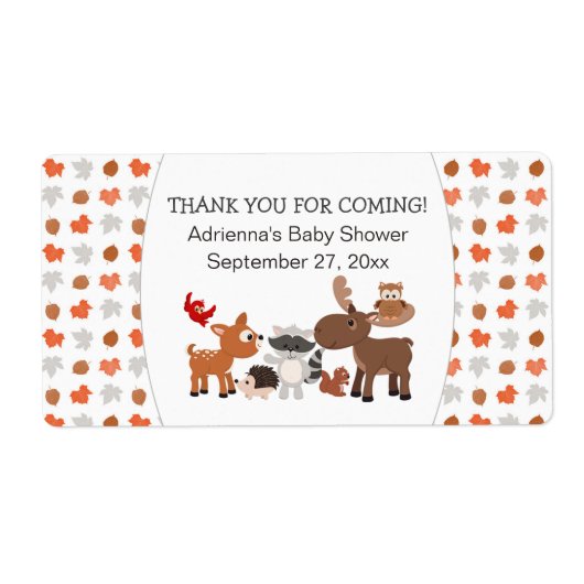 Woodland Dierlijke waterfles of gunstetiketten Etiket (Voorkant)