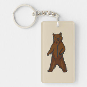 Woodland Drawing Brown Grizzly Beer Sleutelhanger
