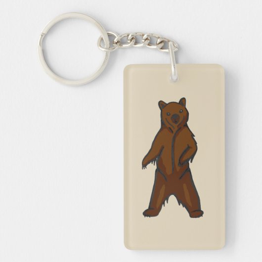 Woodland Drawing Brown Grizzly Beer Sleutelhanger (Voorkant)