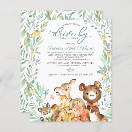 Woodland Drive By Baby Shower Budget Uitnodiging (Voorkant / Achterkant)