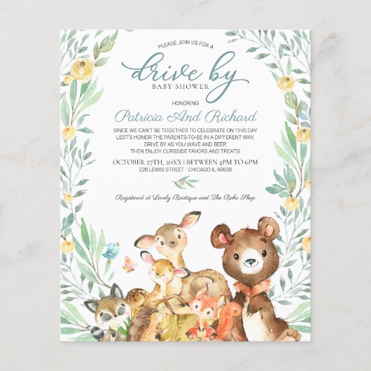 Woodland Drive By Baby Shower Budget Uitnodiging (Voorkant)