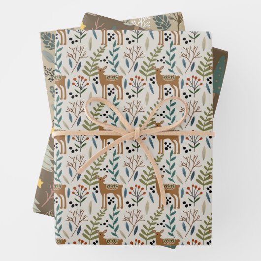 Woodland Earth Tones Pattern Holiday Inpakpapier Vel (In situ)