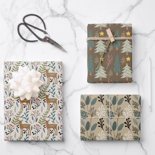 Woodland Earth Tones Pattern Holiday Inpakpapier Vel (Voorkant)