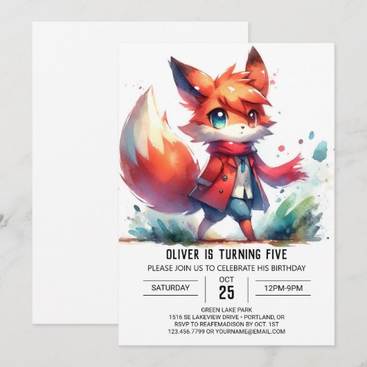 Woodland Editable Fox Birthday Kaart (Voorkant / Achterkant)