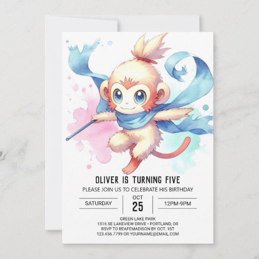 Woodland Editable Monkey Birthday Kaart (Voorkant)