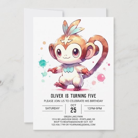 Woodland Editable Monkey Birthday Kaart (Voorkant)