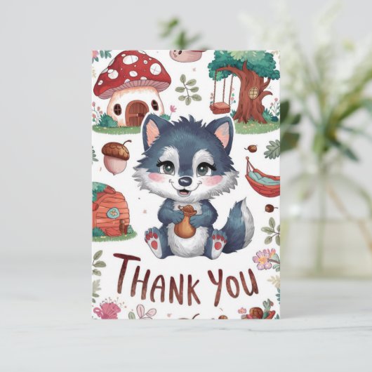 Woodland Editable Wolf Bedankkaart (Staand voorkant)