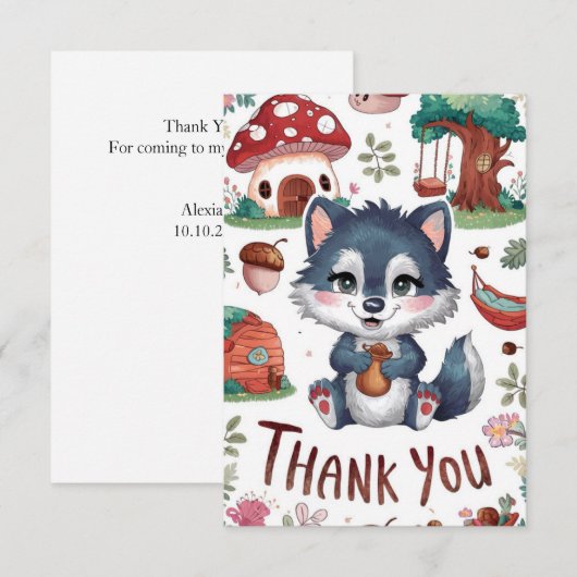 Woodland Editable Wolf Bedankkaart (Voorkant / Achterkant)