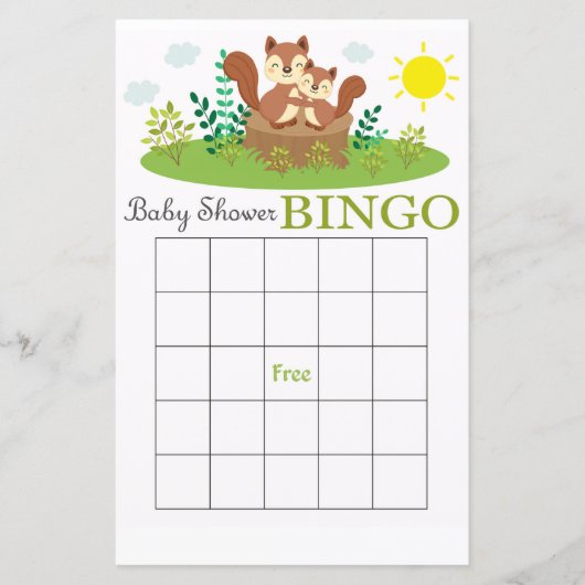 Woodland eekhoorn babyshower bingo (Voorkant)