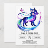 Woodland eenvoudige wolf digitale meisje verjaarda kaart (Voorkant / Achterkant)