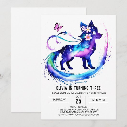 Woodland eenvoudige wolf digitale meisje verjaarda kaart (Voorkant / Achterkant)