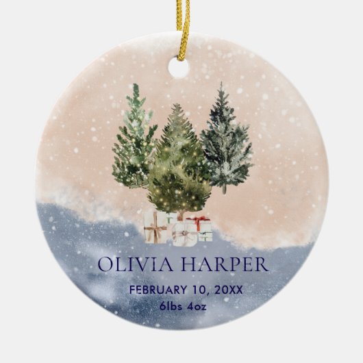 Woodland eerste kerst met geboortefoto keramisch ornament (Voorkant)