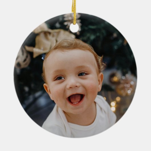 Woodland eerste kerst met geboortefoto keramisch ornament (Achterkant)