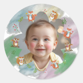 Woodland Eerste Kerstfoto decoratie Ronde Sticker