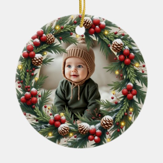 Woodland Eerste Kersthert Baby Gepersonaliseerd Keramisch Ornament (Voorkant)
