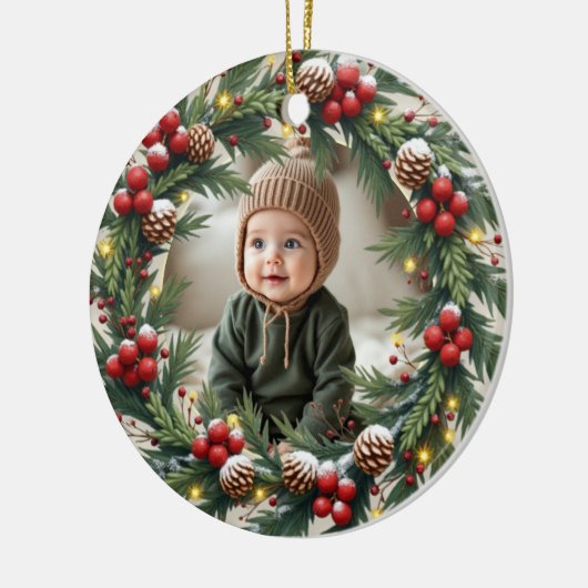 Woodland Eerste Kersthert Baby Gepersonaliseerd Keramisch Ornament (Links)