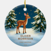 Woodland Eerste Kersthert Baby Gepersonaliseerd Keramisch Ornament (Achterkant)