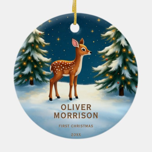 Woodland Eerste Kersthert Baby Gepersonaliseerd Keramisch Ornament (Achterkant)