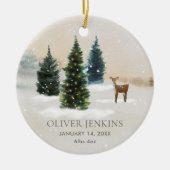 Woodland Eerste Kerstmis met Geboorte Statistieken Keramisch Ornament (Voorkant)