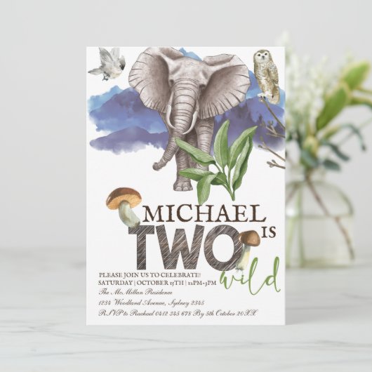 Woodland Elephant Waterverf tweede verjaardag Kaart (Staand voorkant)