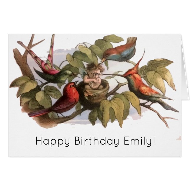 Woodland Elf in Nest: Antiek Bird Sprite Fairy (Voorkant Horizontaal)