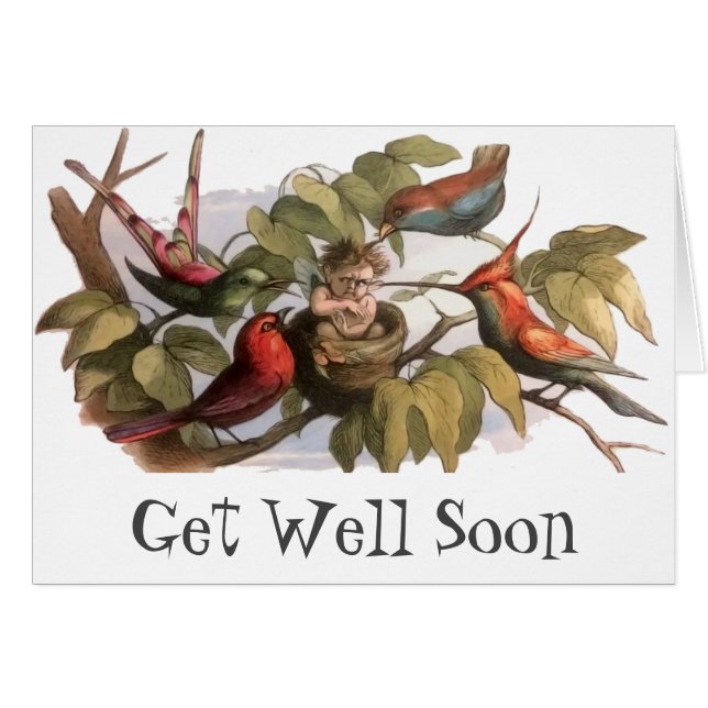 Woodland Elf in Nest: Antiek Bird Sprite Fairy (Voorkant Horizontaal)