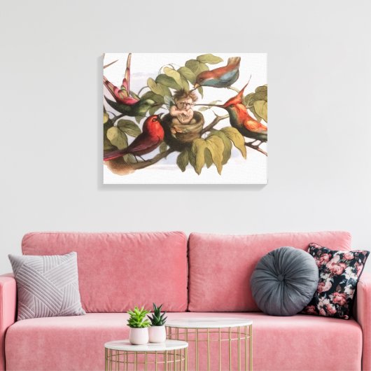 Woodland Elf in Nest: Antiek Bird Sprite Fairy Canvas Afdruk (Insitu (Woonkamer))
