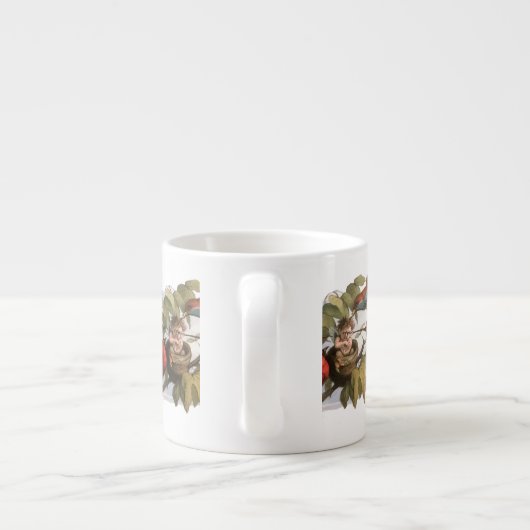 Woodland Elf in Nest: Antiek Bird Sprite Fairy Espresso Kop (Achterkant)