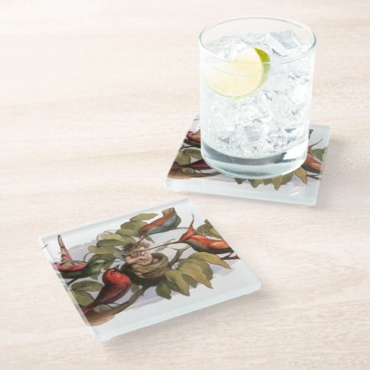 Woodland Elf in Nest: Antiek Bird Sprite Fairy Glazen Onderzetter (Schuin)