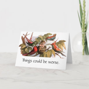 Woodland Elf in Nest: Antiek Bird Sprite Fairy Kaart