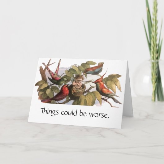 Woodland Elf in Nest: Antiek Bird Sprite Fairy Kaart (Voorkant)