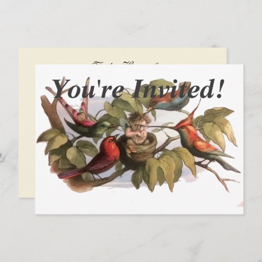 Woodland Elf in Nest: Antiek Bird Sprite Fairy Kaart (Voorkant / Achterkant)