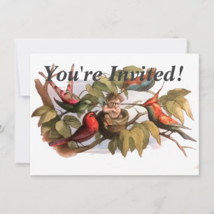 Woodland Elf in Nest: Antiek Bird Sprite Fairy Kaart