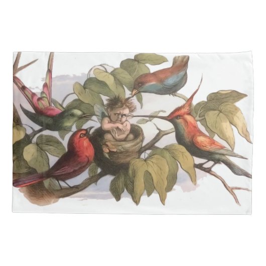 Woodland Elf in Nest: Antiek Bird Sprite Fairy Kussensloop (Achterkant)