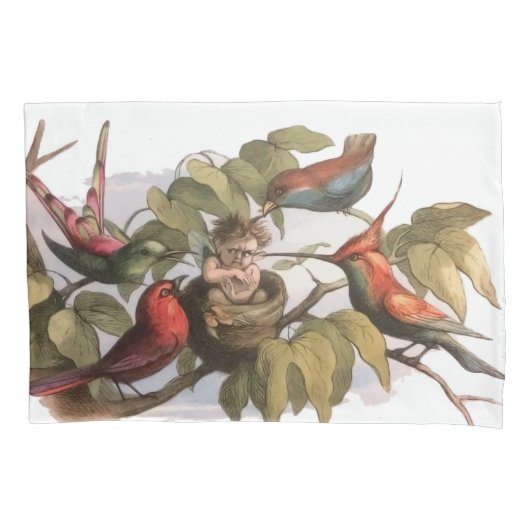Woodland Elf in Nest: Antiek Bird Sprite Fairy Kussensloop (Voorkant)