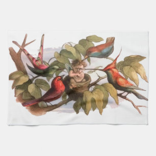 Woodland Elf in Nest: Antiek Bird Sprite Fairy Theedoek