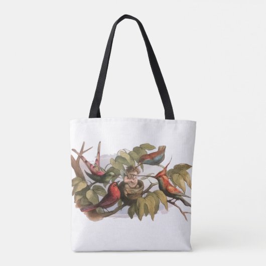 Woodland Elf in Nest: Antiek Bird Sprite Fairy Tote Bag (Achterkant)