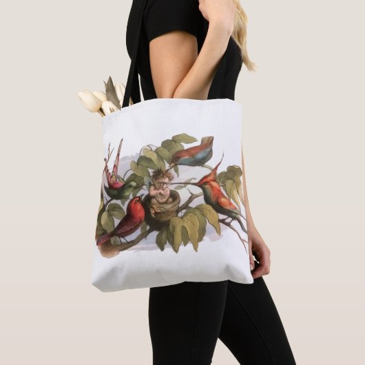 Woodland Elf in Nest: Antiek Bird Sprite Fairy Tote Bag (Dichtbij)