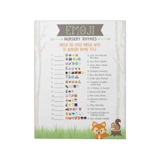 Woodland Emoji Kinderkamer Rhyme Game Baby shower Notitieblok (Linkerzijde)