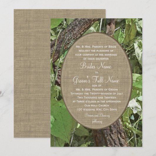 Woodland en Burlap Country Wedding Kaart (Voorkant / Achterkant)