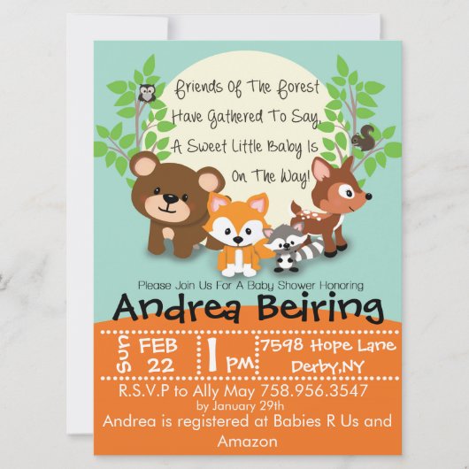 Woodland en Fox Baby shower Invitation Kaart (Voorkant)