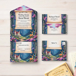 Woodland Enchanted Forest Castle Sprookjeshuwelijk All In One Uitnodiging