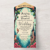 Woodland Enchanted Forest Castle Sprookjeshuwelijk All In One Uitnodiging (Binnen)
