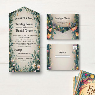 Woodland Enchanted Forest Floral Sprookjeshuwelijk All In One Uitnodiging