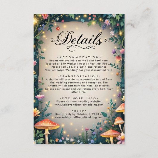 Woodland Enchanted Forest Sprookjeshuwelijk Informatiekaartje (Voorkant)